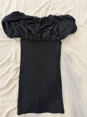 Zara Black Off-Shoulder Puff Bodice Bodycon Dress